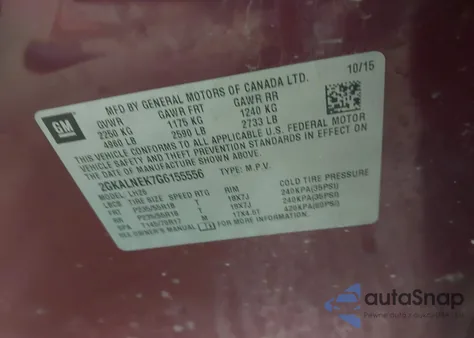 2016 GMC Terrain Sle-2 from USA, damaged, VIN 2GKALNEK7G6155556